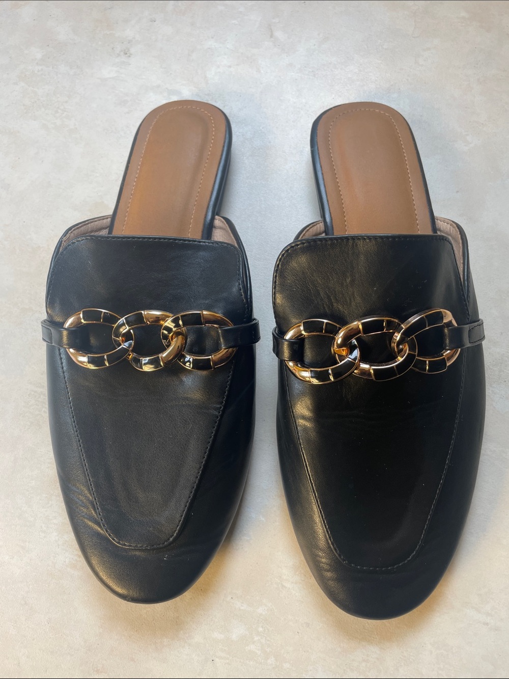 Black Chain-Accent Slip-On Mules Size 10.5